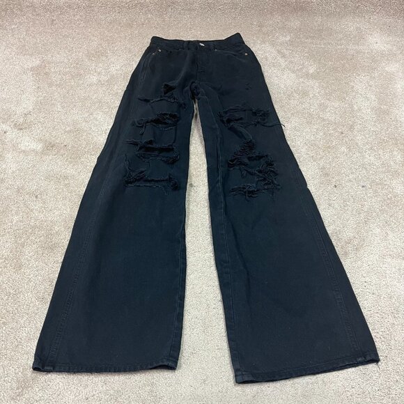 Pacsun Baggy Jeans Black Distressed High Rise Pockets Size 22 Five Button Fly - Picture 1 of 13